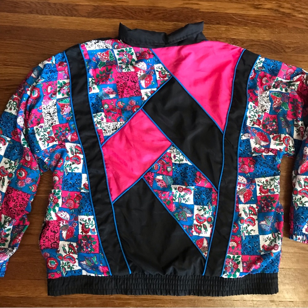 RESERVED vintage Color block nylon window breaker jacket XL pink floral - Picture 4 of 4